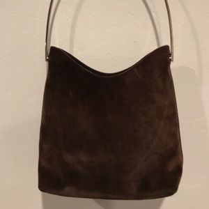 Gucci brown suede metal handle hobo bag